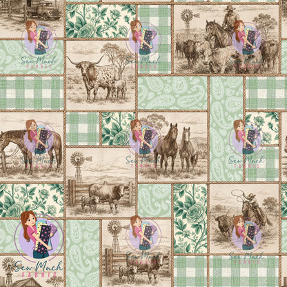 Western Patchwork Vintage Green | Woven | Retail | Average Scale
