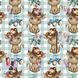 Highland Cow Tractor Gingham | Woven | Retail | Average Scale