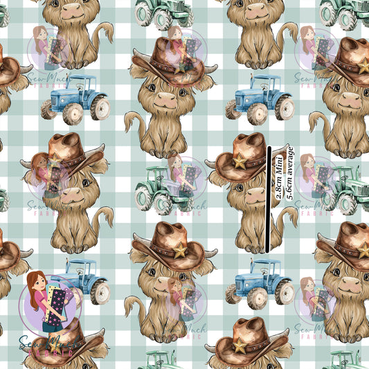 Highland Cows Tractor Gingham | Woven | Retail | Average Scale