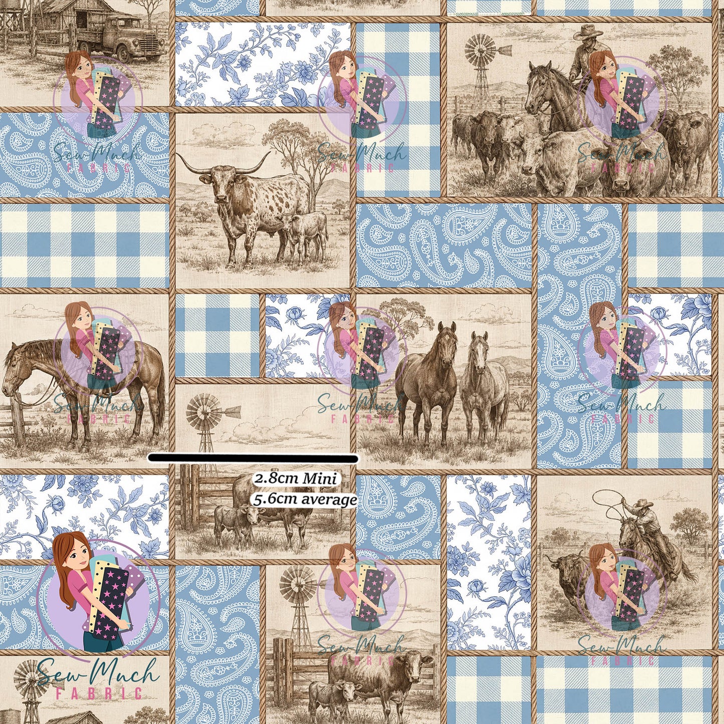 Western Patchwork Blue | Canvas | Retail | Average Scale
