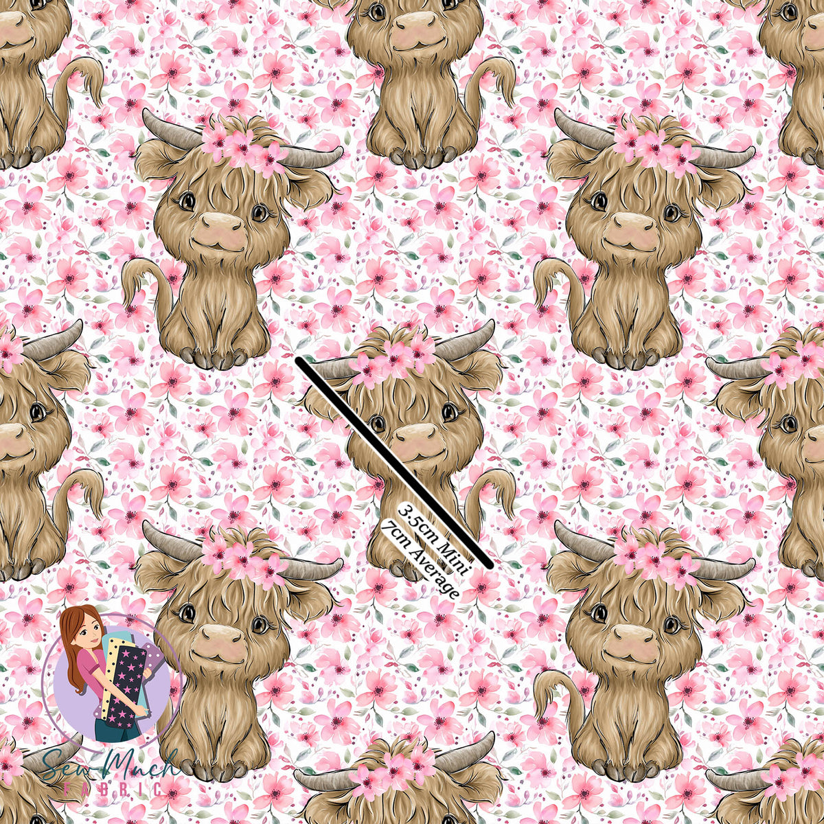Highland Cows Light Pink Floral | Knit | Retail | Average Scale