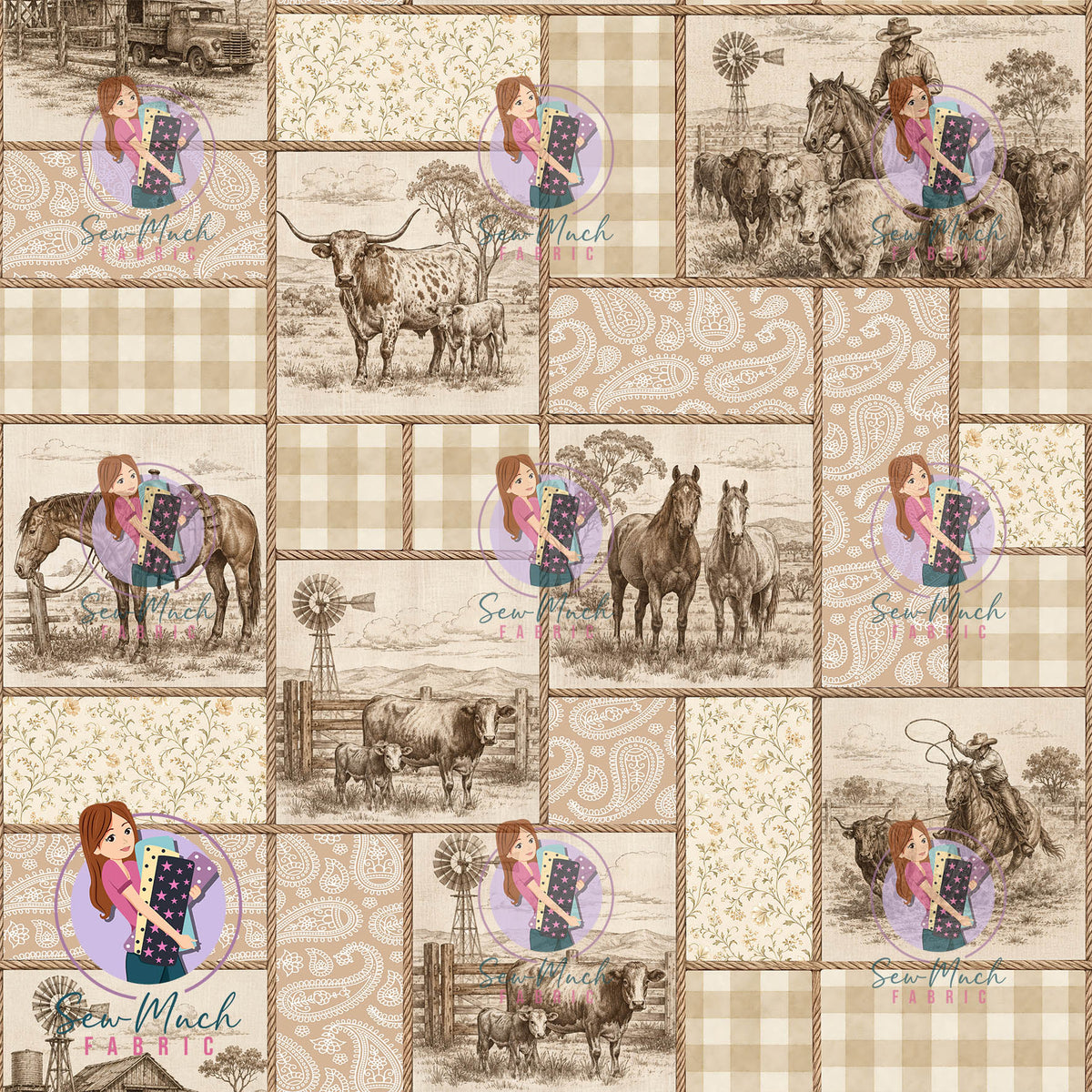 Western Patchwork Vintage Beige | Woven | Retail | Average Scale