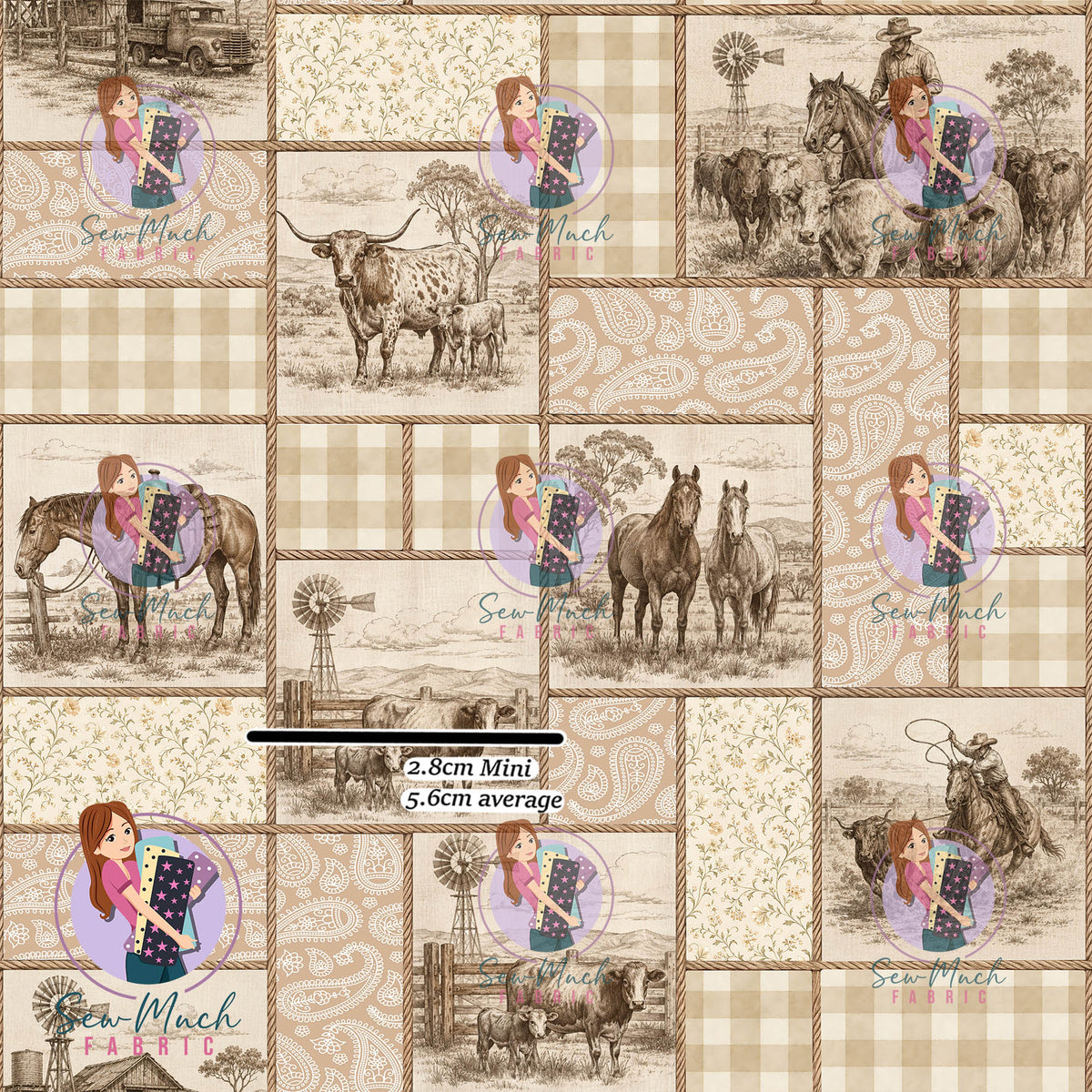 Western Patchwork Vintage Beige | Woven | Retail | Average Scale