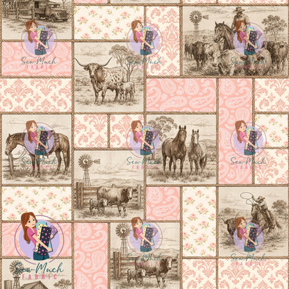 Western Patchwork Vintage Pink | Woven | Retail | Average Scale