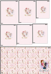 CHRISTMAS Pre-Order: My 1st Christmas Elephant Pink 'PANEL FOR ROMPERS'