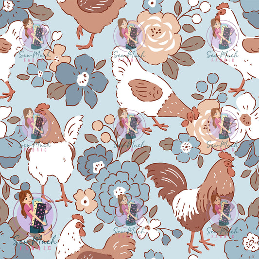 AUGUST Pre-Order (1): Floral Chickens Blue