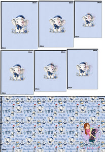 CHRISTMAS Pre-Order: My 1st Christmas Elephant Blue 'PANEL FOR ROMPERS'