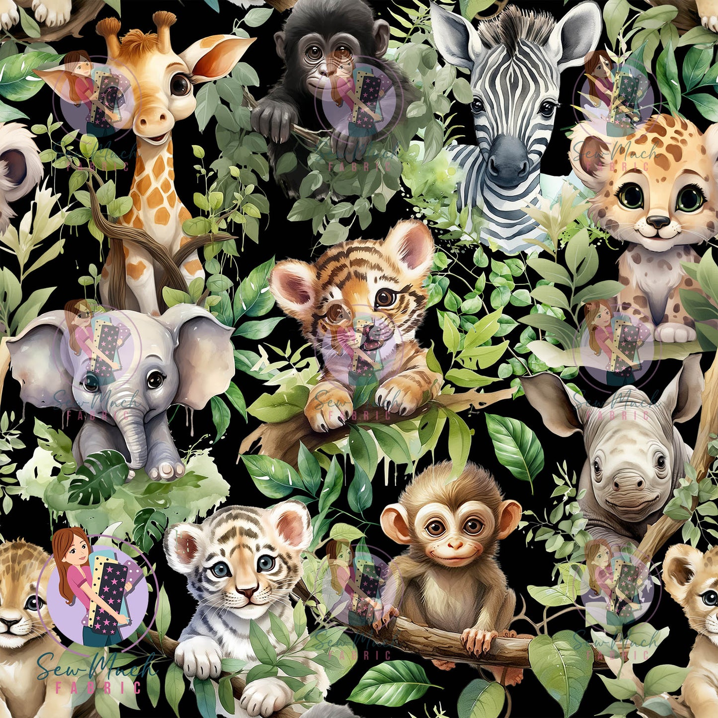 Jungle Animals Black | French Terry | Retail | Average scale