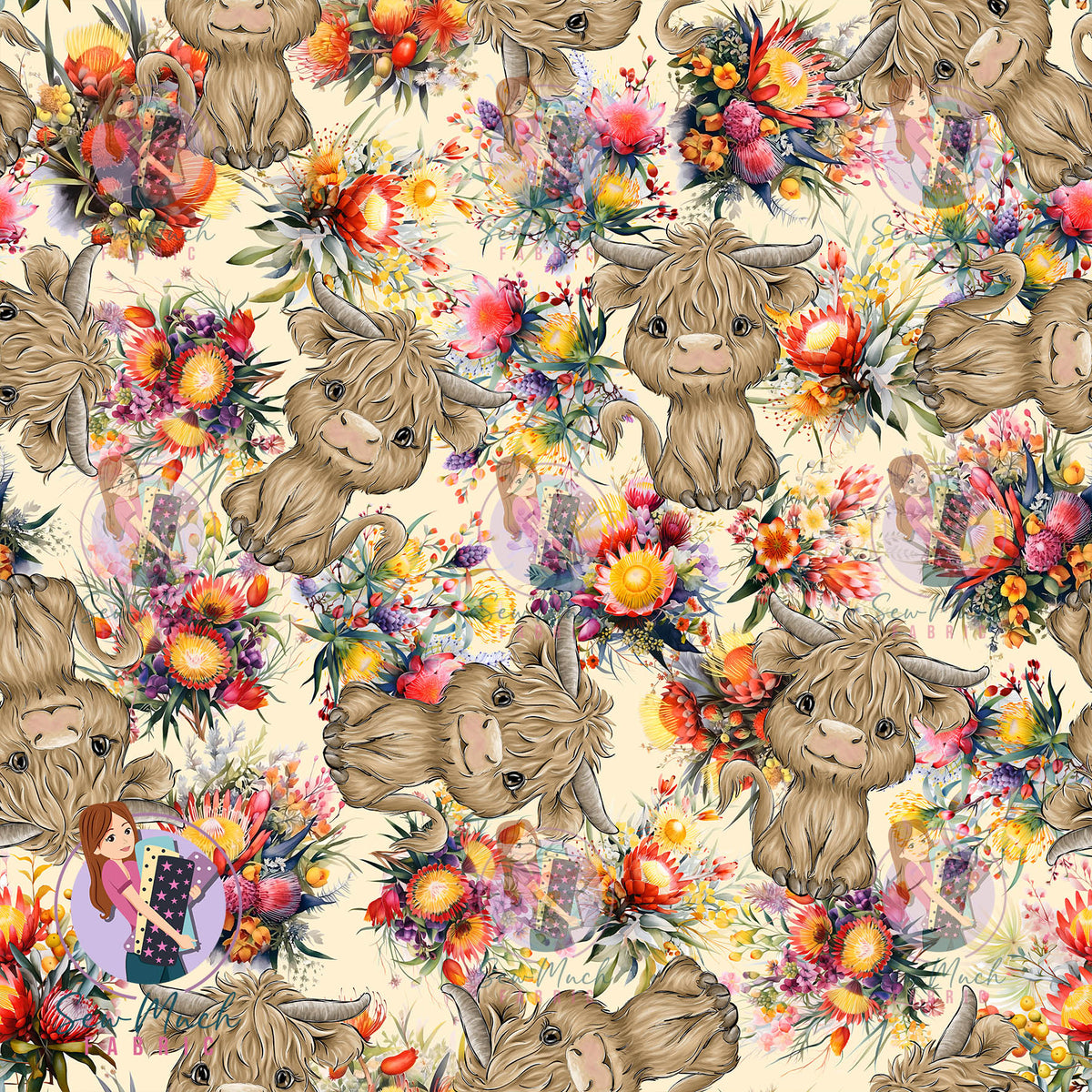 Highland Cows Aussie Floral | Woven | Retail | Average Scale
