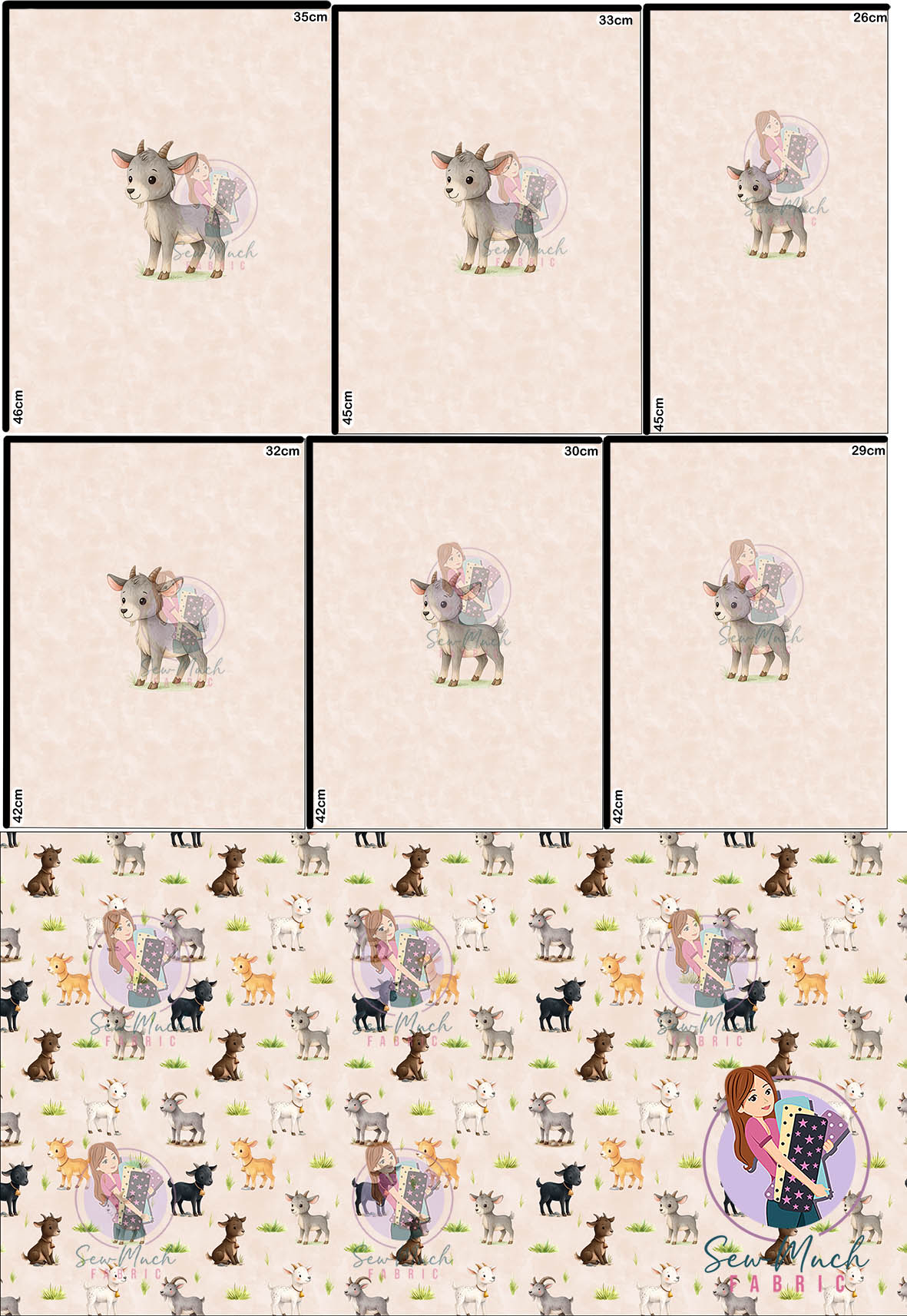 OCTOBER Pre-Order (2):  Goats Beige 'PANEL FOR ROMPERS'