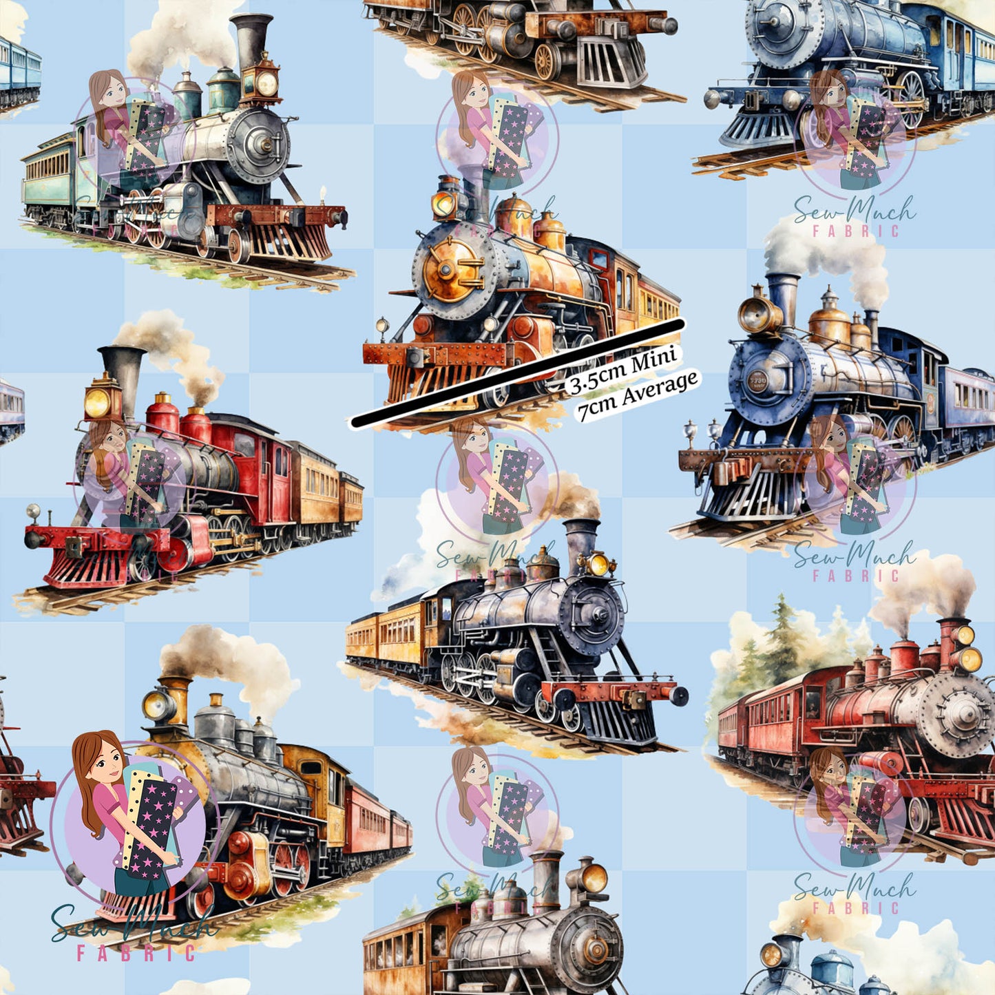 Trains Blue | Woven | Retail | MINI Scale