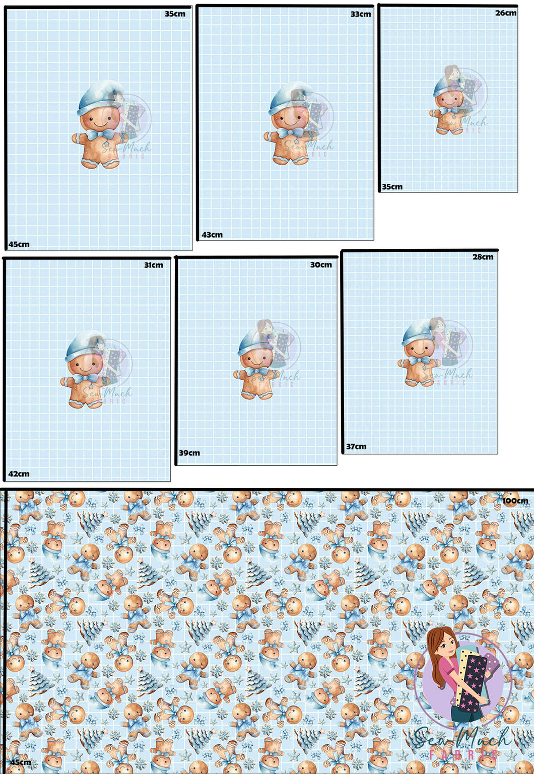 CHRISTMAS Pre-Order: Gingerbread Blue 'PANEL FOR ROMPERS'