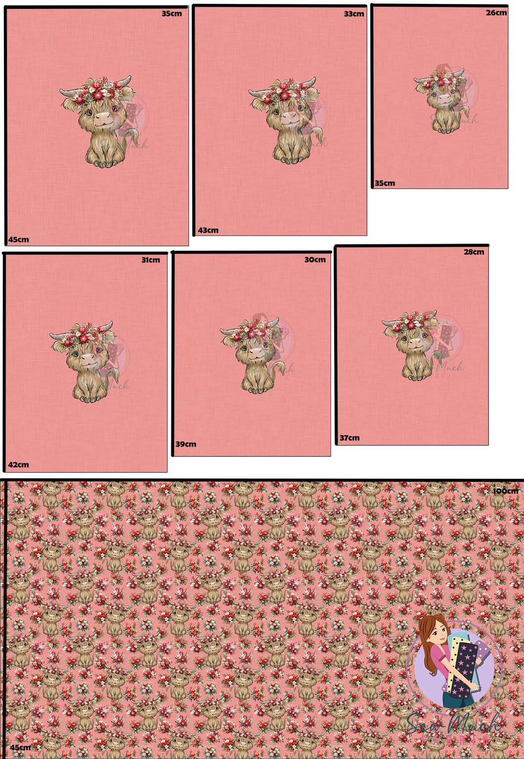 CHRISTMAS Pre-Order: Highland Cow Aussie Floral 'PANEL FOR ROMPERS'