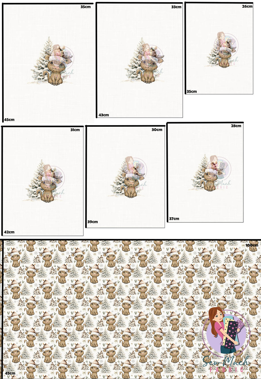 CHRISTMAS Pre-Order: Highland Cow Winter Wonderland 'PANEL FOR ROMPERS'