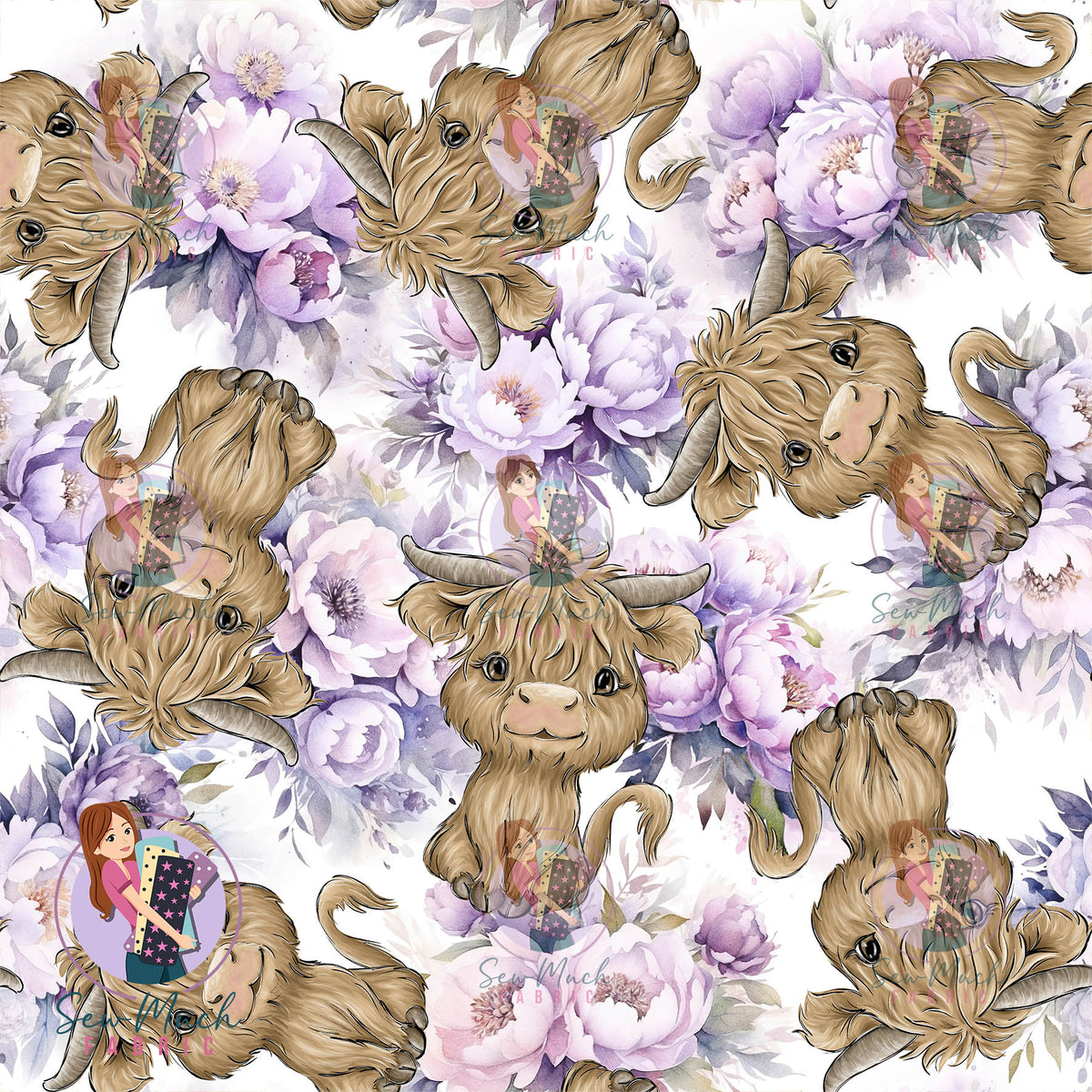 Highland Cows Purple Floral | Woven | Retail | Average Scale