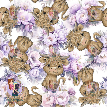 Highland Cows Purple Floral | Woven | Retail | Average Scale