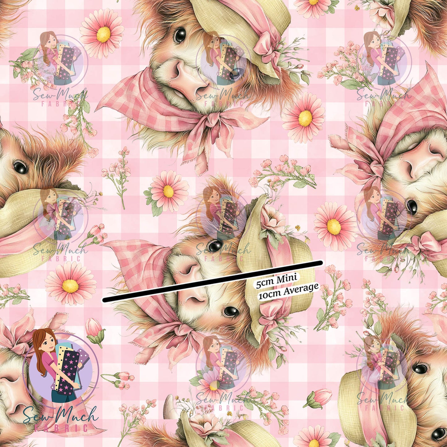 Highland Cow Floral Gingham | Woven | Retail | Average Scale