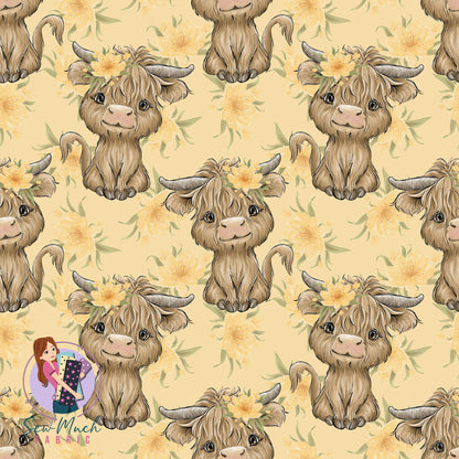 Highland Cows Yellow Floral | Knit | Retail | Average Scale