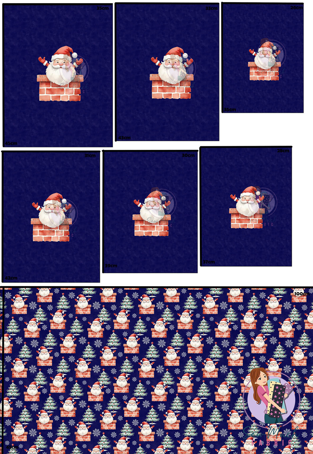 CHRISTMAS Pre-Order: Santa Chimney Navy 'PANEL FOR ROMPERS'
