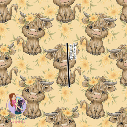 Highland Cow Yellow Floral | TWILL | Retail | Average Scale