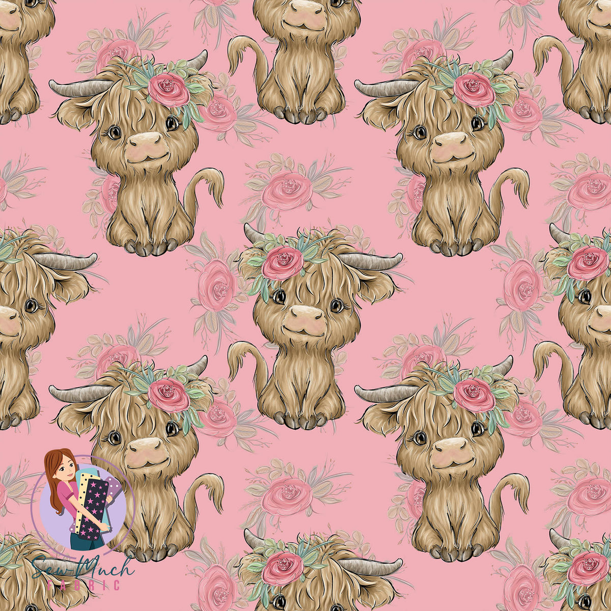 Highland Cows Pink Floral | MINKY | Retail | Average Scale