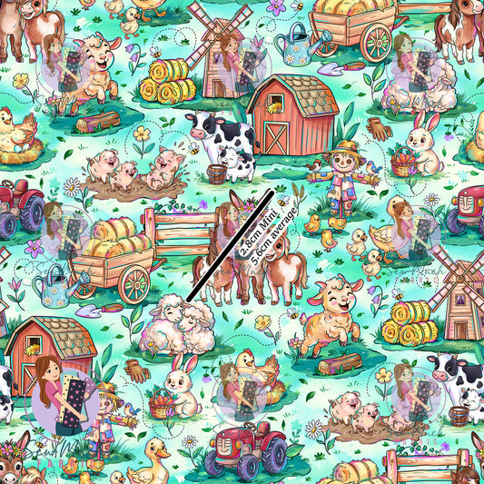 Farm Animals Green | Woven | Retail | MINI Scale