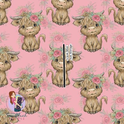 Highland Cows Pink Floral | Knit | Retail | Average Scale