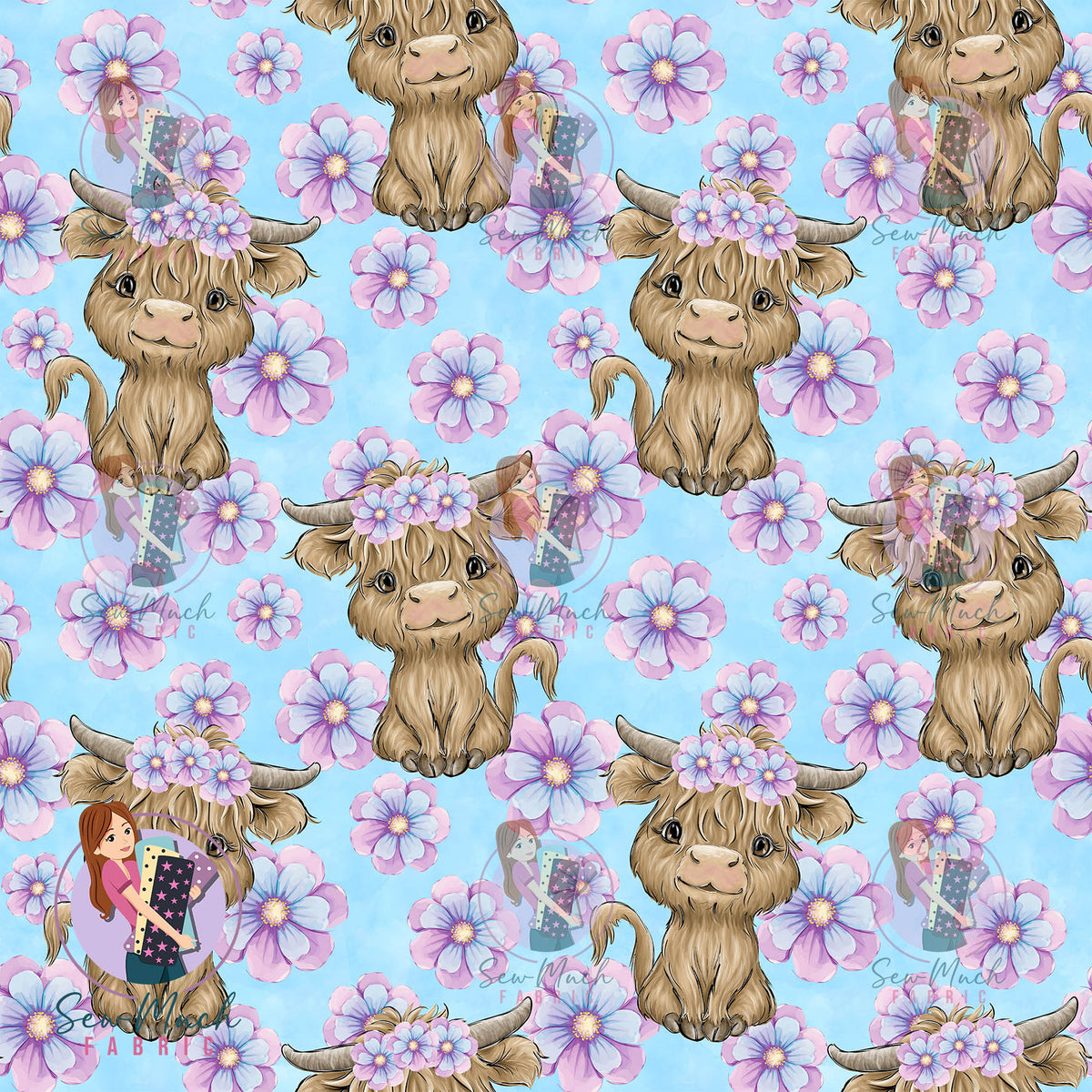 Highland Cow Blue & Purple Floral | Woven | Retail | MINI Scale