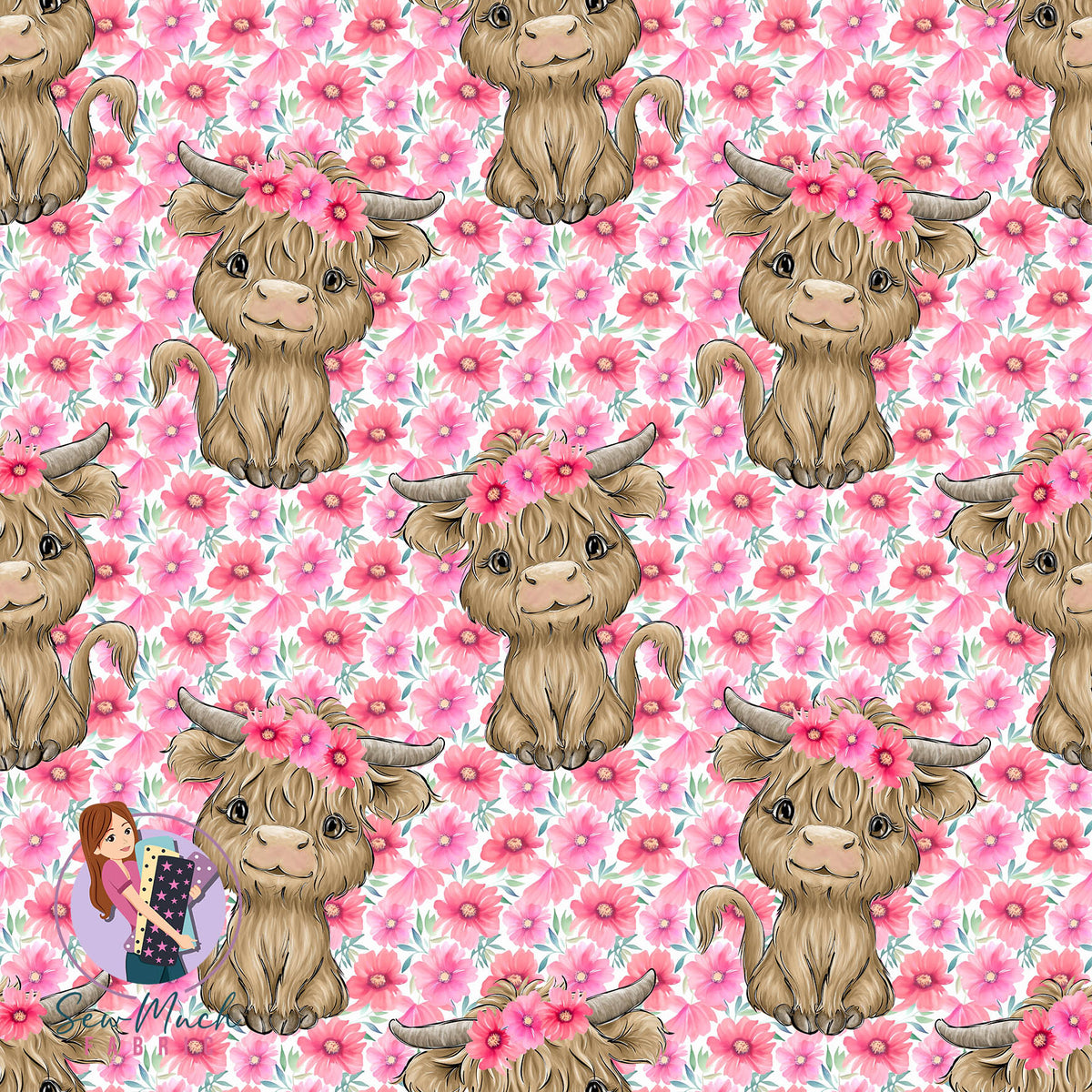 Highland Cows Pink Floral | Woven | Retail | Average Scale