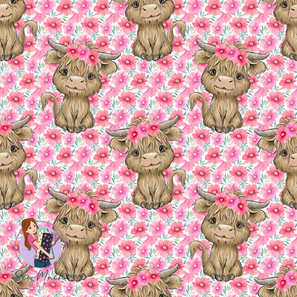 Highland Cows Pink Floral | Woven | Retail | Average Scale