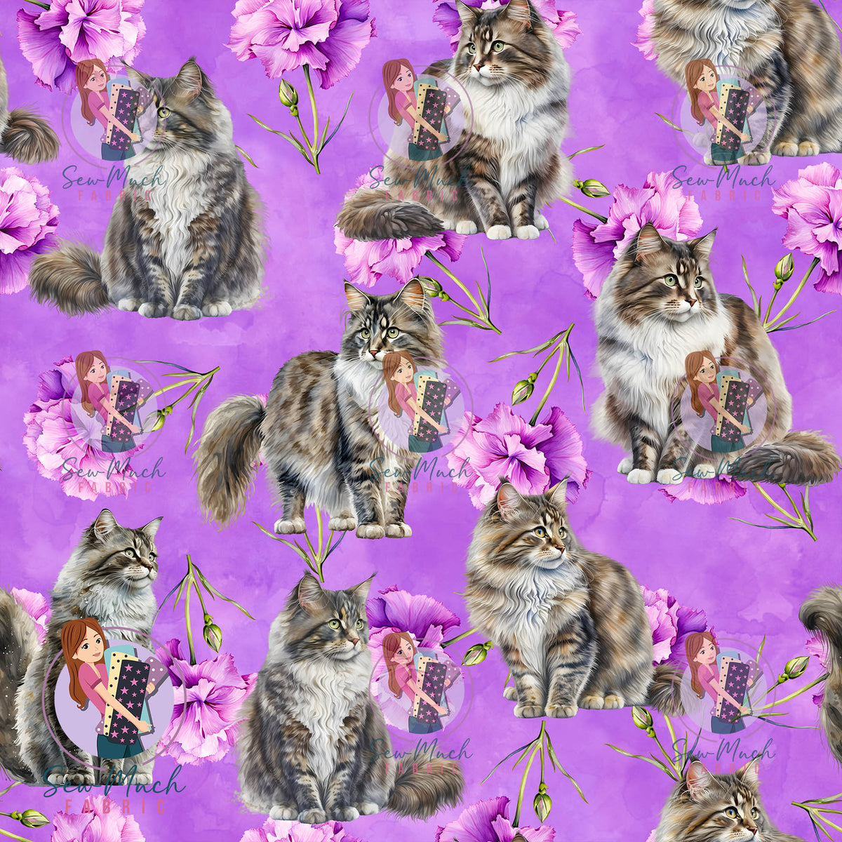 SEPTEMBER Pre-Order (2): Norwegian Forest Cat Purple Floral