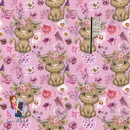 Highland Cow Floral Pink | Knit | Retail | Average Scale