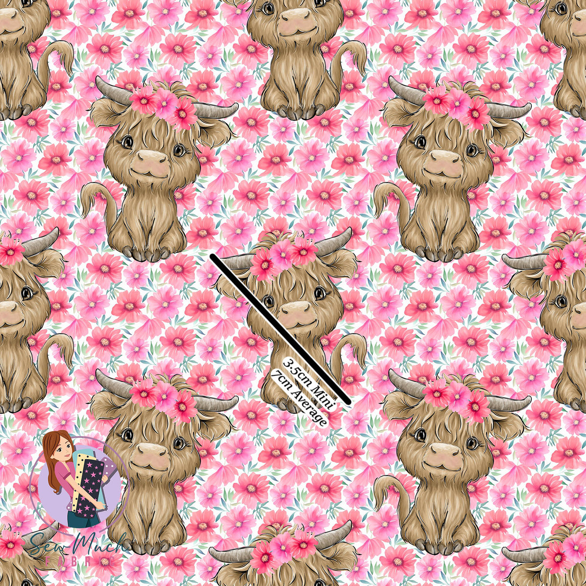 Highland Cows Pink Floral | Woven | Retail | Average Scale