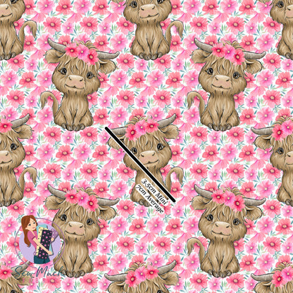 Highland Cows Pink Floral | Woven | Retail | Average Scale