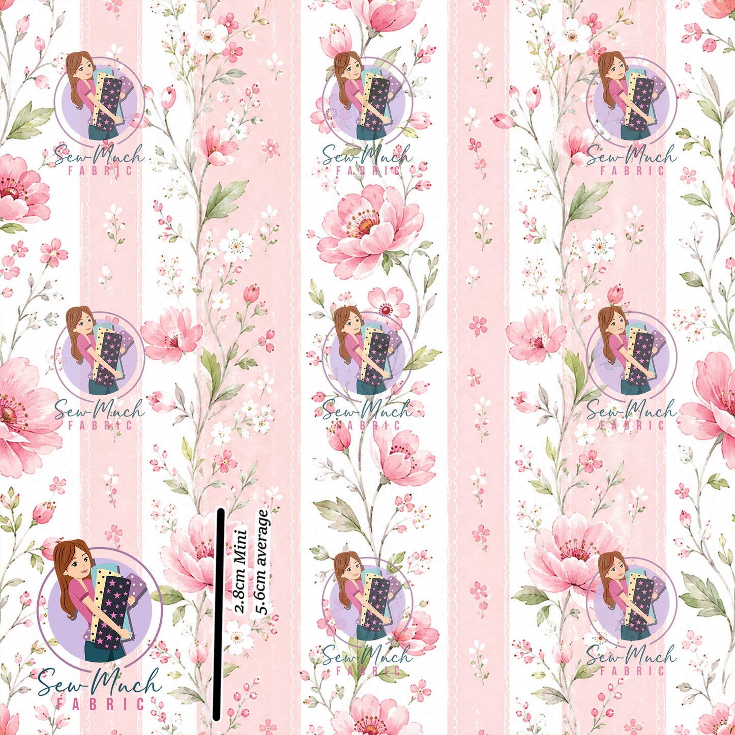 Floral Pink Stripes | French Terry | Retail | Average scale