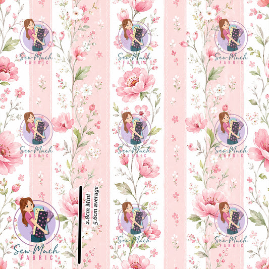 Floral Pink Stripes | French Terry | Retail | Average scale