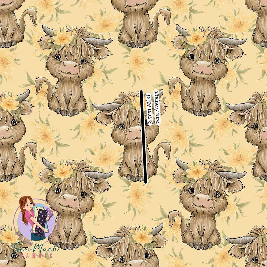 Highland Cow Yellow Floral | Knit | Retail | Average Scale