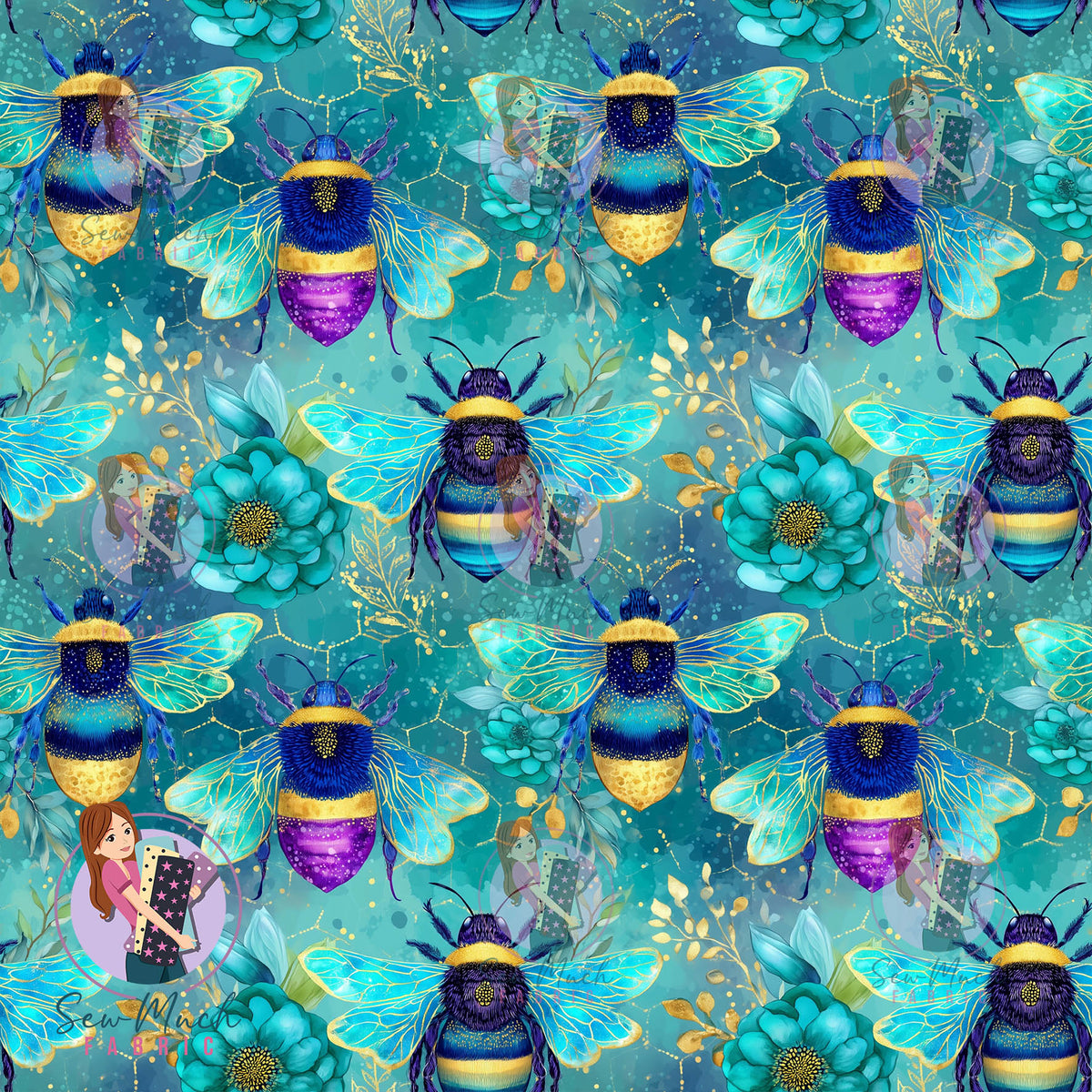 Floral Bee Teal | Canvas | Retail | Average Scale