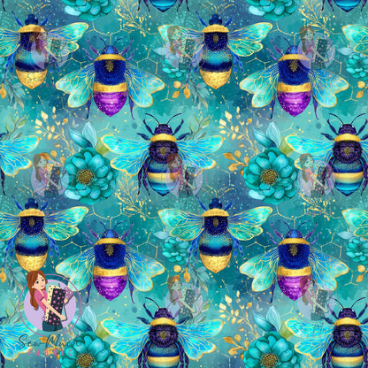 Floral Bee Teal | Canvas | Retail | Average Scale