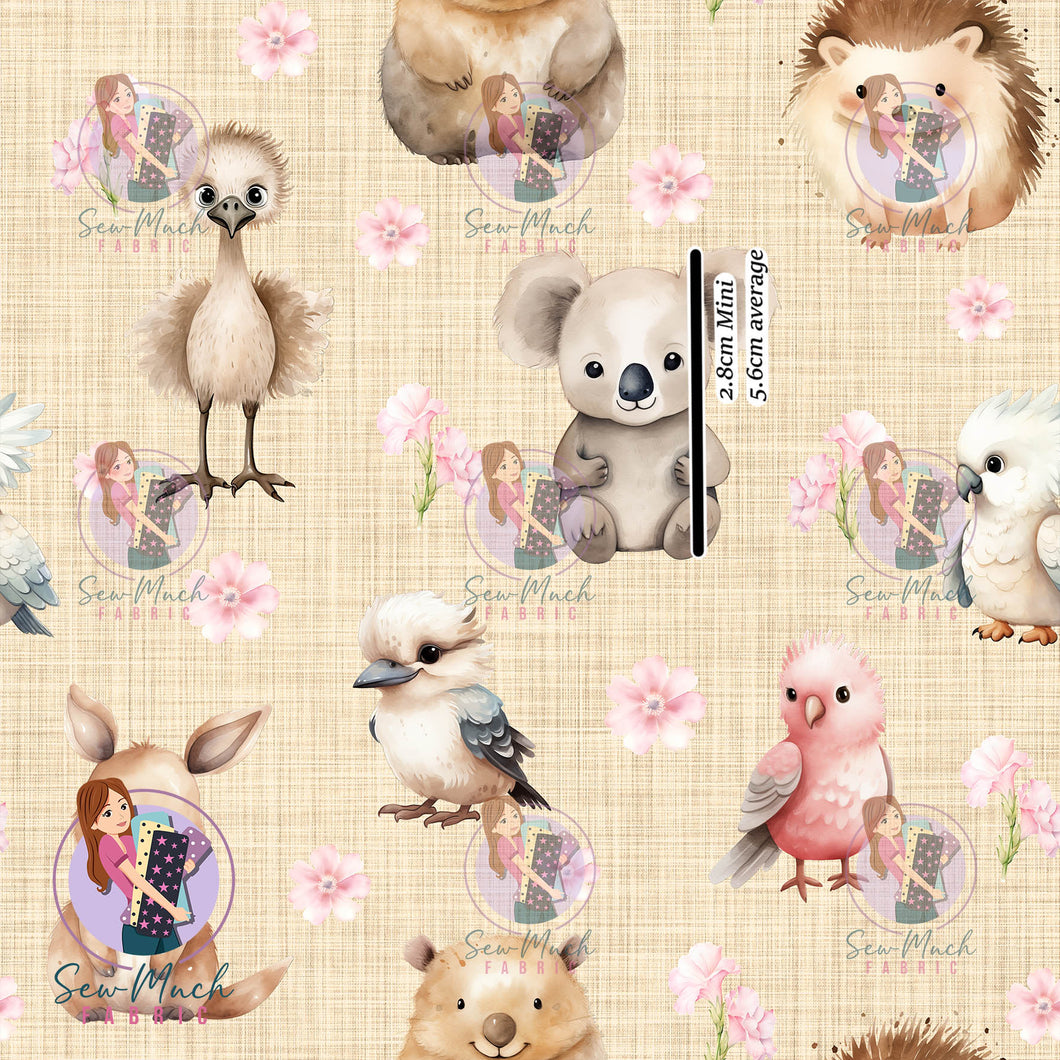 Aussie Animals Floral Beige | French Terry | Retail | Average scale