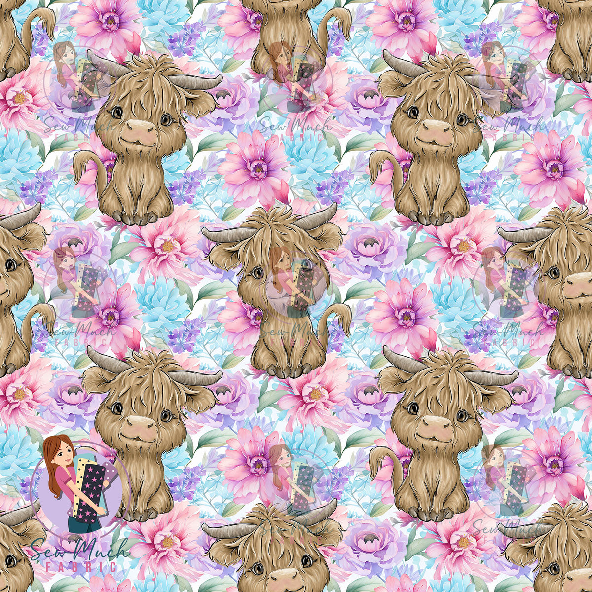 Highland Cows Charlotte Floral | Woven | Retail | Average Scale