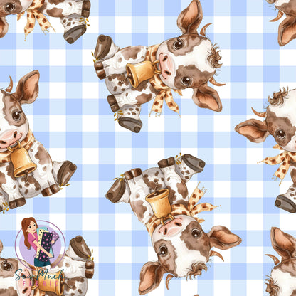 Unlimited Pre-Order: Cute Cows Blue Gingham