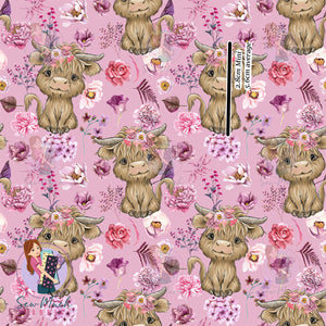 Highland Cow Pink Floral | Woven | Retail | MINI Scale