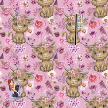 Load image into Gallery viewer, Highland Cows Pink Floral | MINKY | Retail | Average Scale
