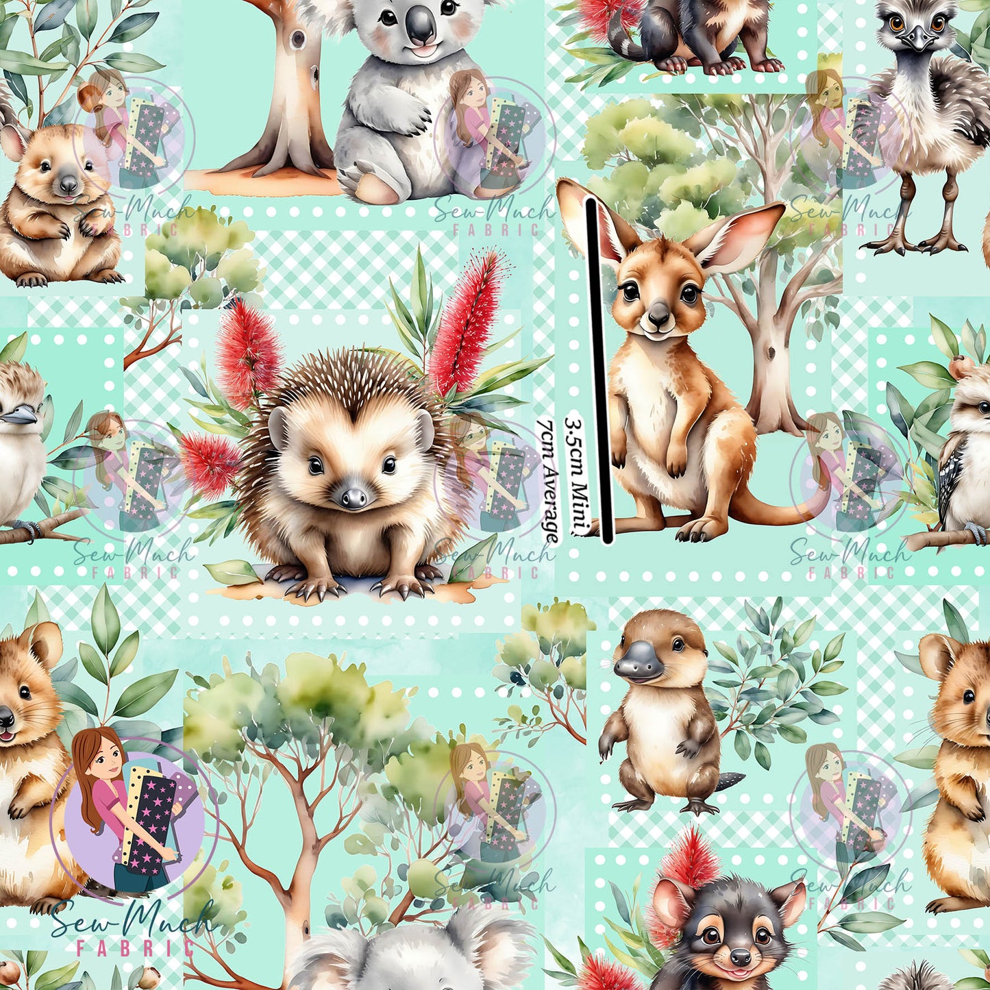 Aussie Animals Green Patchwork | Woven | Retail | MINI Scale