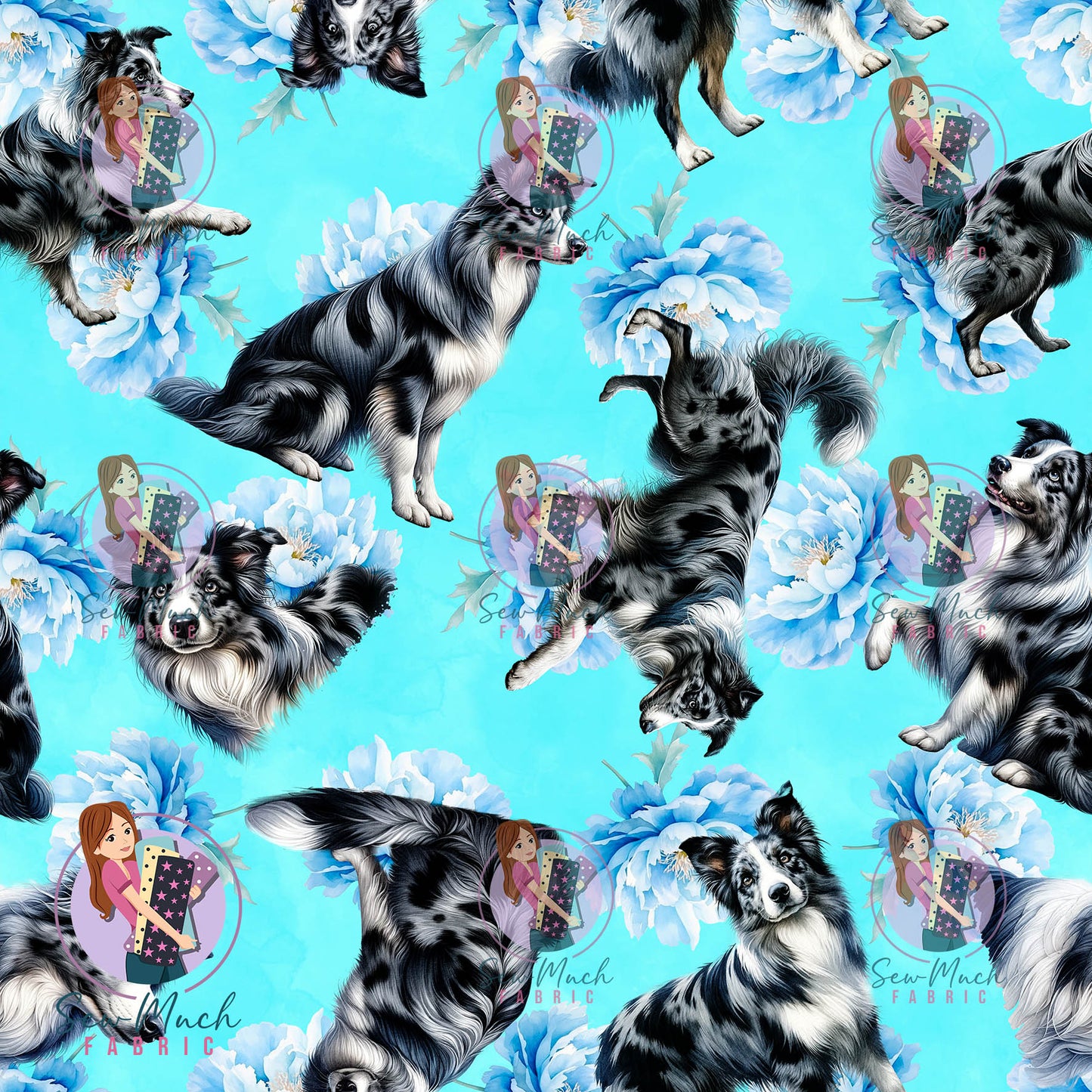 AUGUST Pre-Order (2): Blue Merle Border Collie Blue Floral