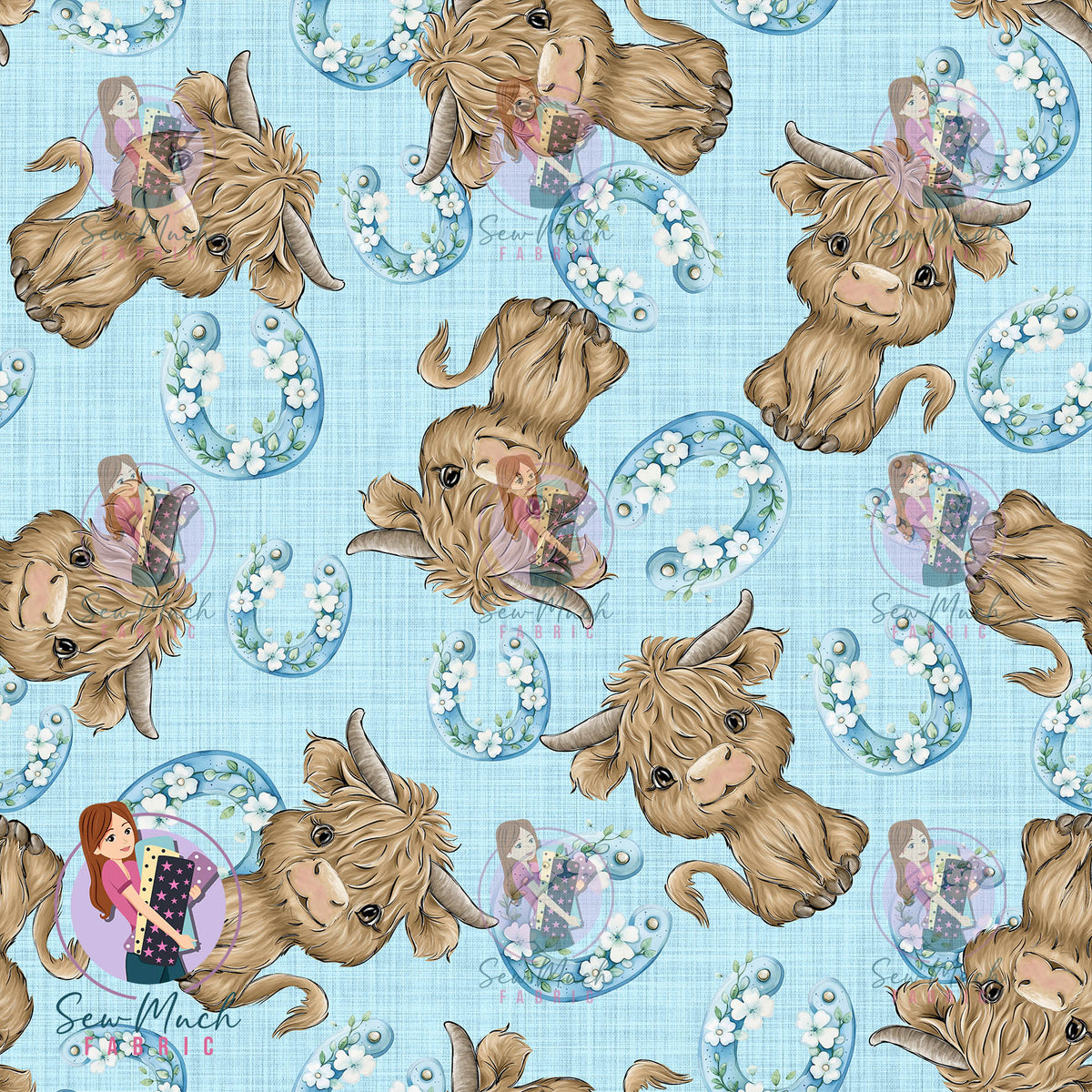 Highland Cows Blue Horseshoe | MINKY | Retail | Average Scale