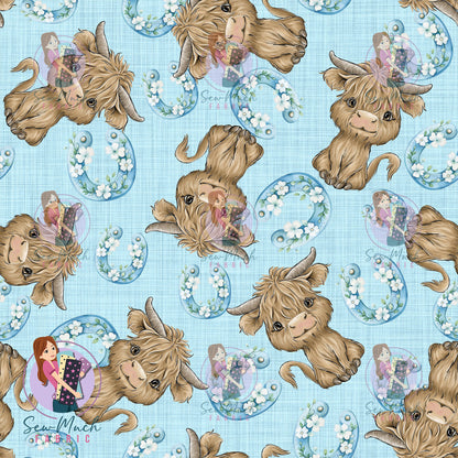 Highland Cows Blue Horseshoe | MINKY | Retail | Average Scale