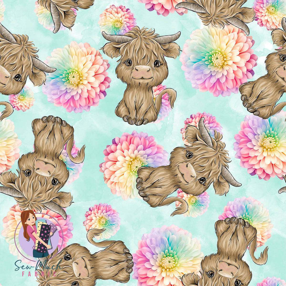 Highland Cow Colourful Floral | Woven | Retail | Average Scale