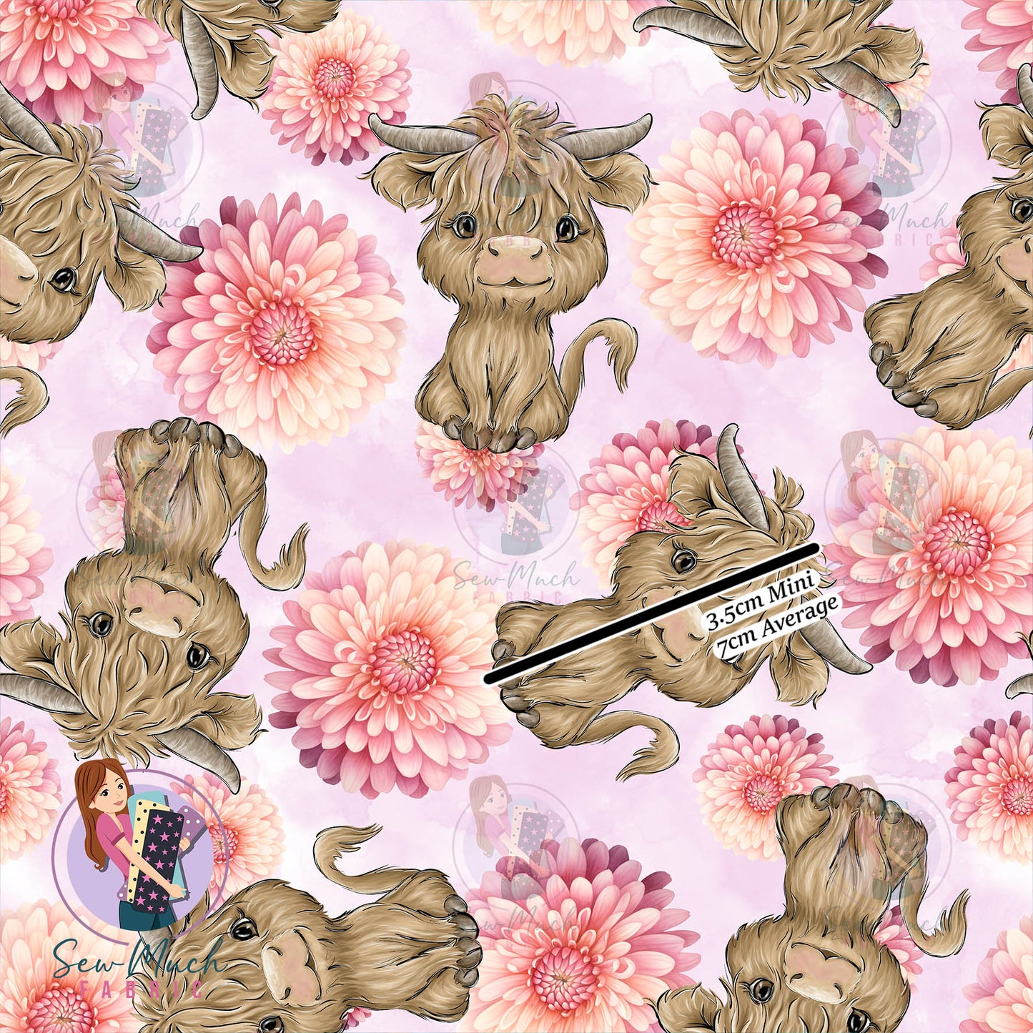 Highland Cow Pink Floral | Woven | Retail | Average Scale